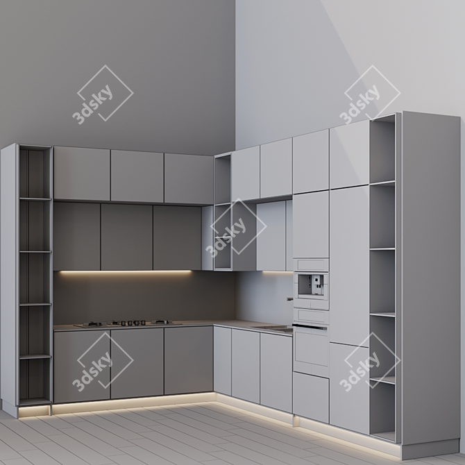 Title: Modern Kitchen Set with Fulgor Milano Appliances 3D model image 3