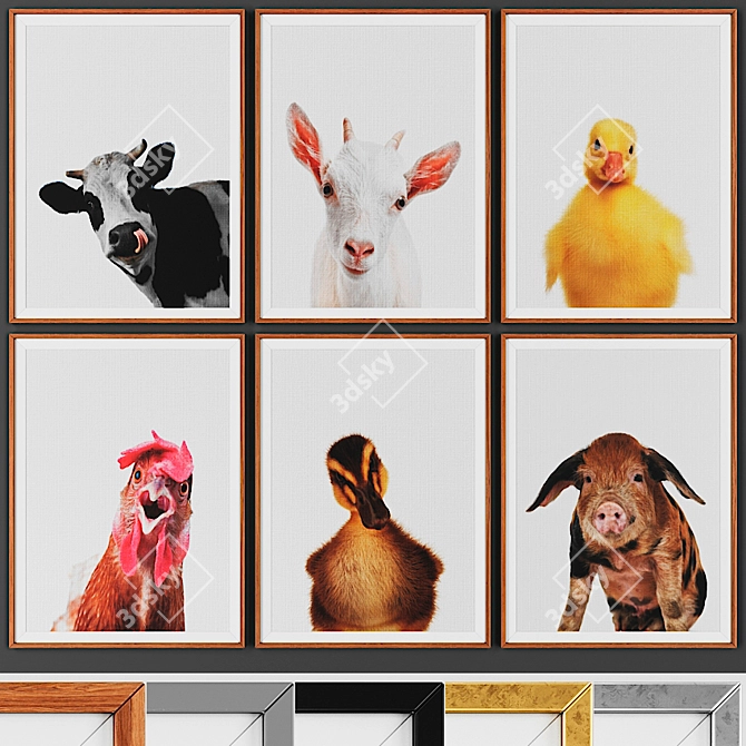 Farm Animal Picture Frame Set 3D model image 1