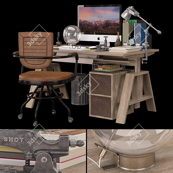 Elegant Handcrafted Office Set 3D model image 1