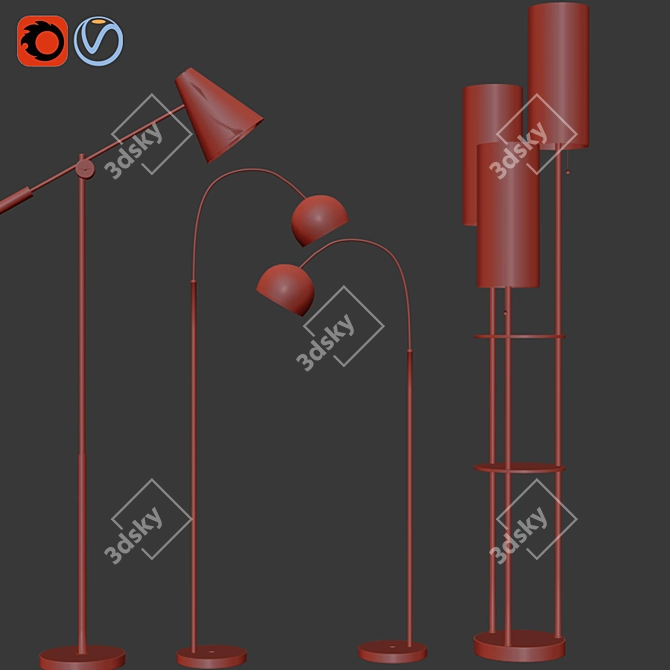 Modern Metal Floor Lamp Set 3D model image 2