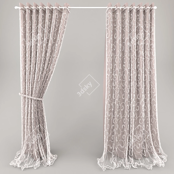 Elegant Lace Curtains 3D model image 3