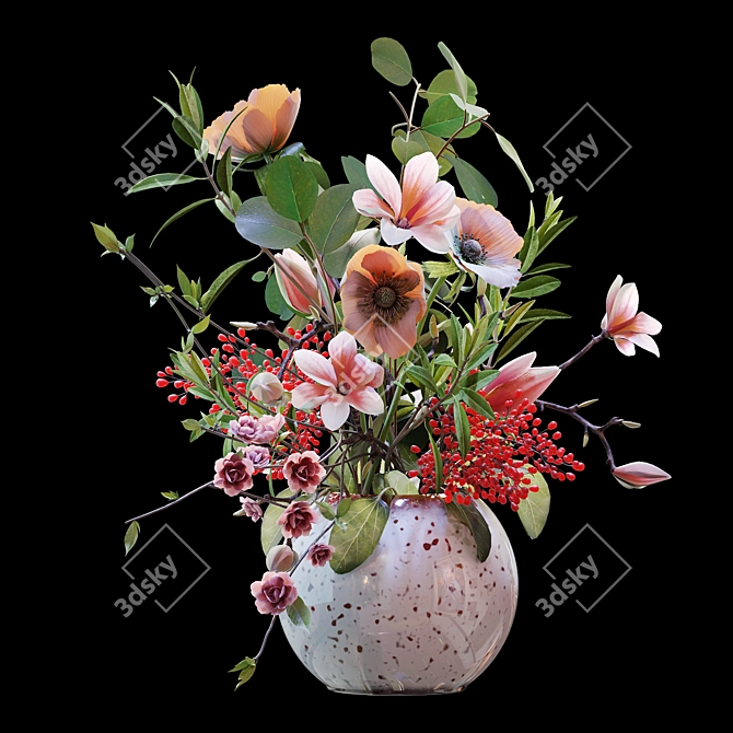 Elegant Spring Blossom Bouquet 3D model image 2