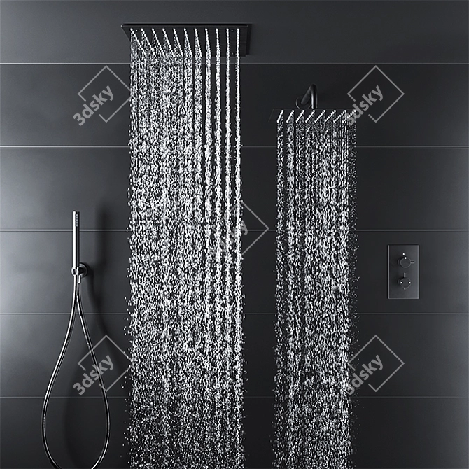 Sleek Black Deluge Shower Set 3D model image 2