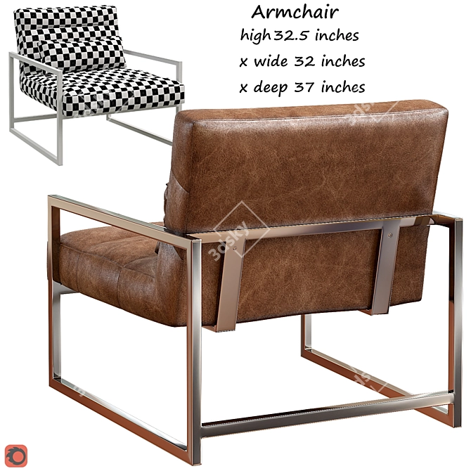 Delancy Loft Masculine Brown Leather Armchair 3D model image 2