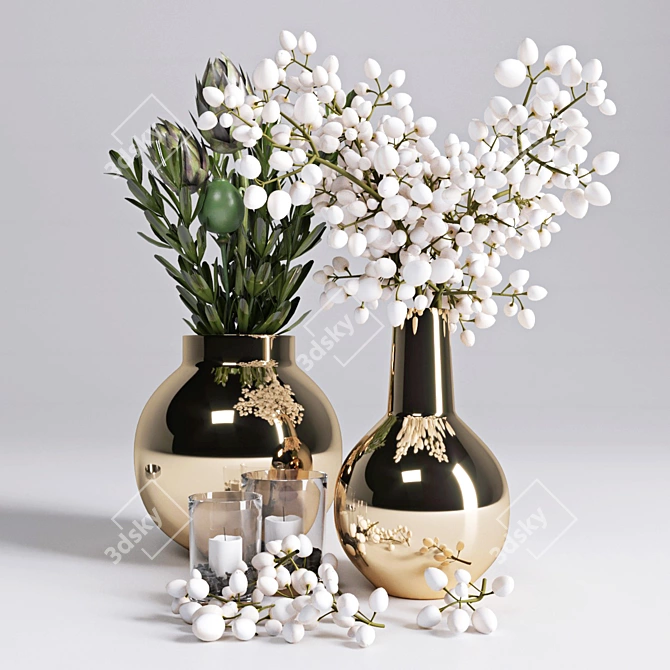 Botanical Fusion: Decorative Vase with Branches 3D model image 1
