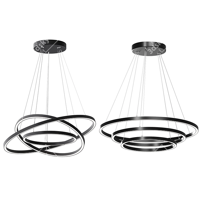 Sleek 32" Triple Ring LED Pendant 3D model image 1