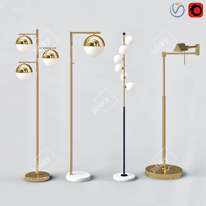 Contemporary Brass Floor Lamp 3D model image 1
