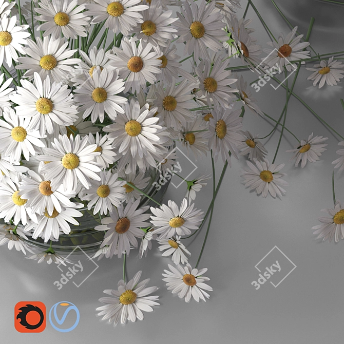 White Daisy Delight Glass Vase Set 3D model image 2