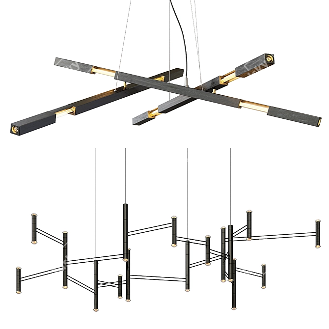 Sleek Black & Aries Light Chandelier 3D model image 1