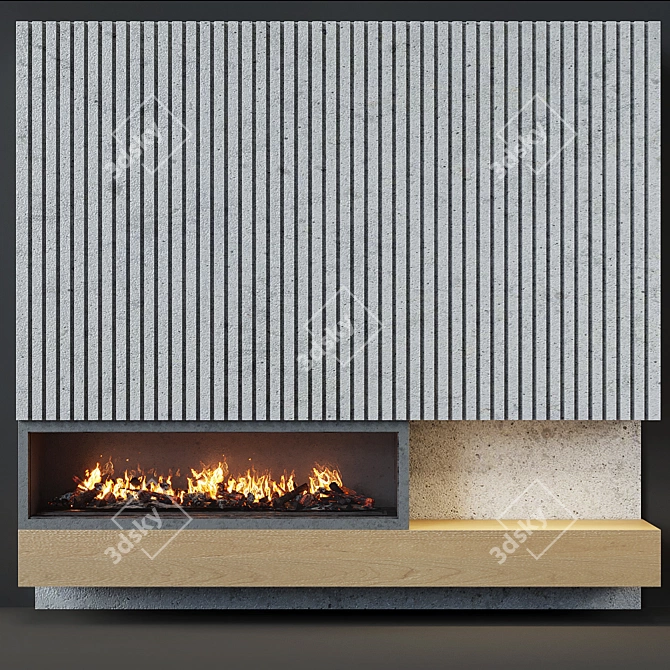 Modern Concrete Panel Fireplace 3D model image 1