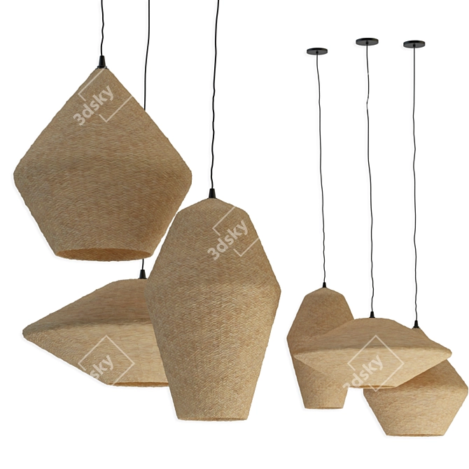 Natural Wicker Pod Pendant Lamp 3D model image 1