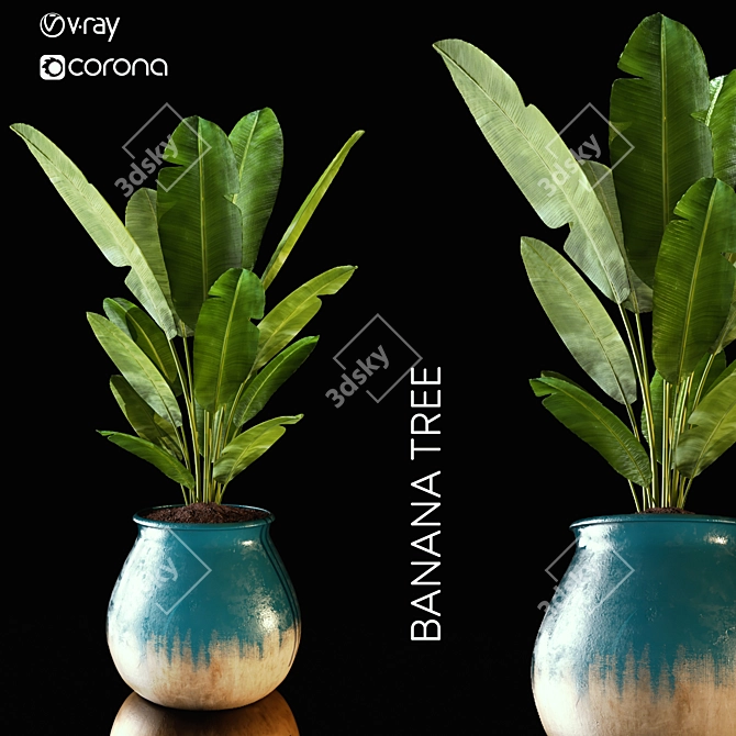 Tropical Bliss: Ceramic Banana Tree 3D model image 1