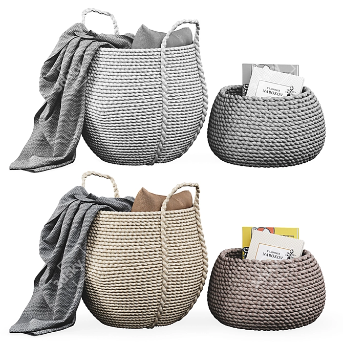 Rustic Woven Baskets: Chic Home Decor 3D model image 1