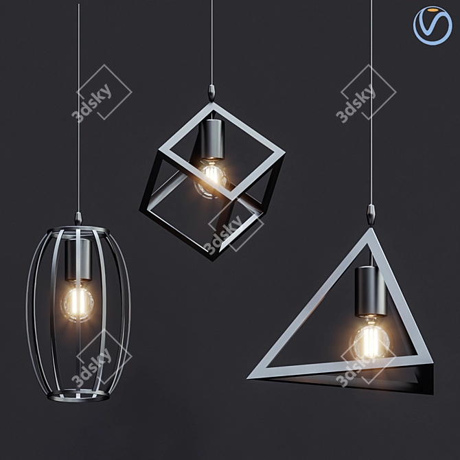 Retro Black Pendant Lamp 3D model image 1