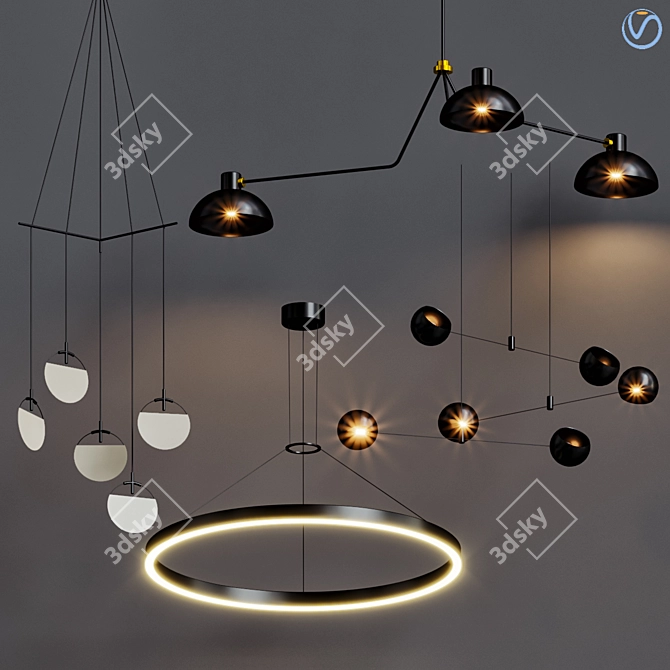 Sleek Metal Pendant Lamp 3D model image 1