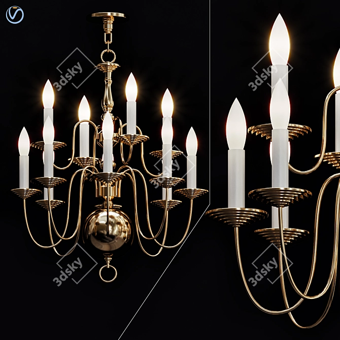 Elegant 6-Light Dutch Brass Chandelier 3D model image 1