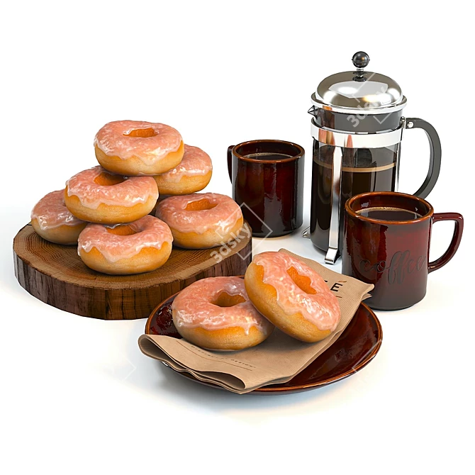 Delicious Donuts & Coffee Set 3D model image 1