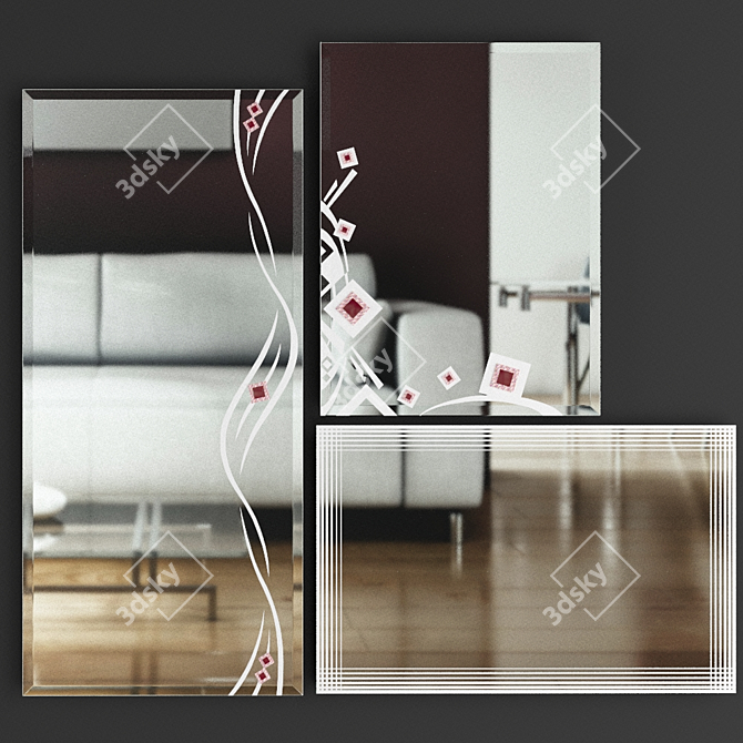 Elegant Mirrors Set: Faceted, Sandblasted, and Fused 3D model image 1