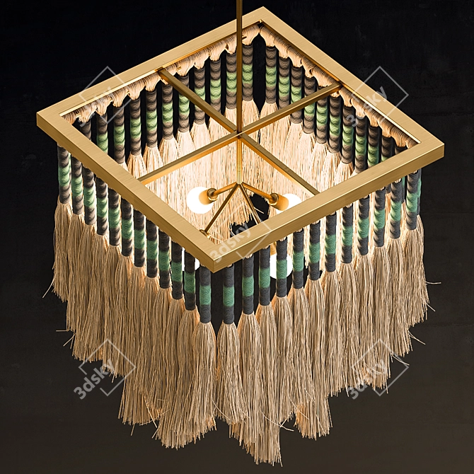 Luxury Brass Pendant with Wood Beads 3D model image 2