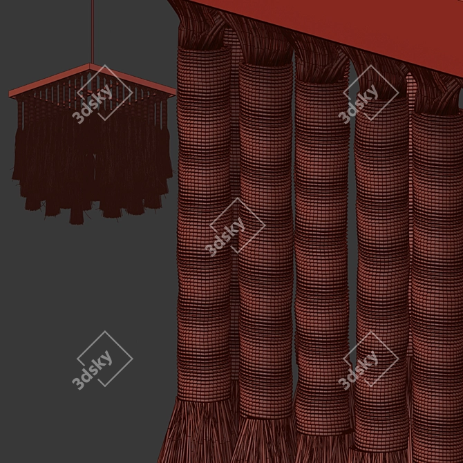 Luxury Brass Pendant with Wood Beads 3D model image 3