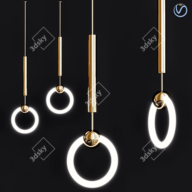 Sleek Broom Ring Pendant Light 3D model image 1