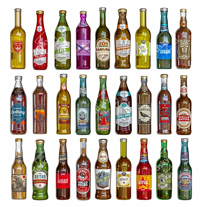 Beer Set: 27 Unique Beer Bottles 3D model image 1