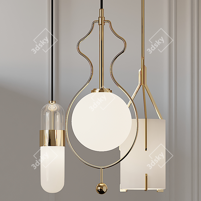 Stylish Gold Pendant Lights 3D model image 1