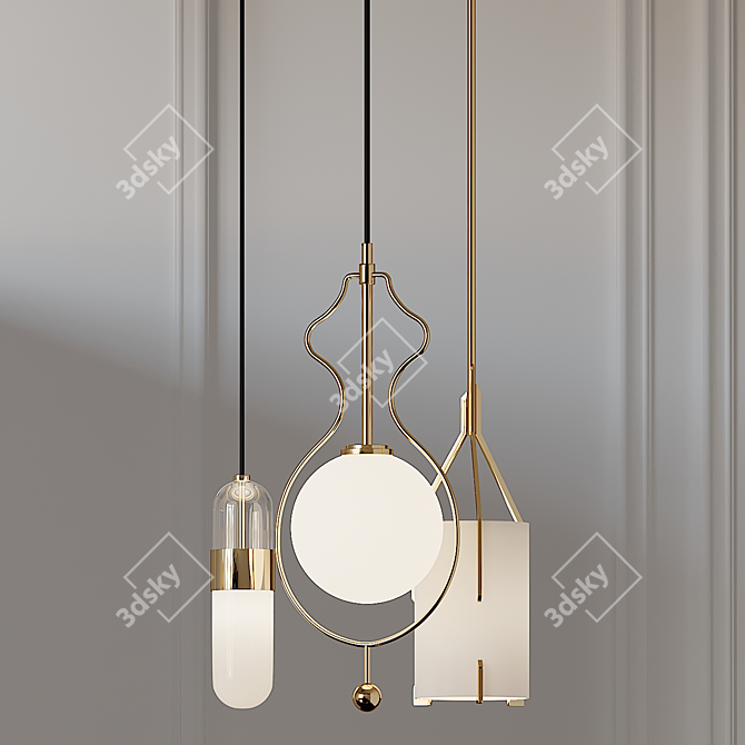 Stylish Gold Pendant Lights 3D model image 2