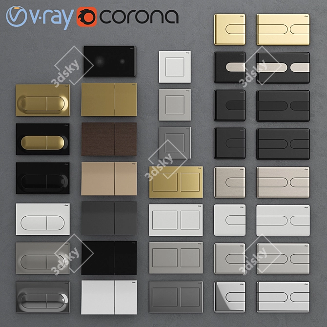 Viega 3 Flush Buttons: Stylish & Reliable 3D model image 1