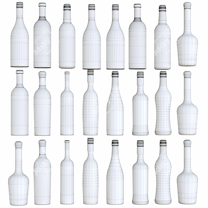 Premium Wine Bottle Set: 24 Unique Designs 3D model image 2