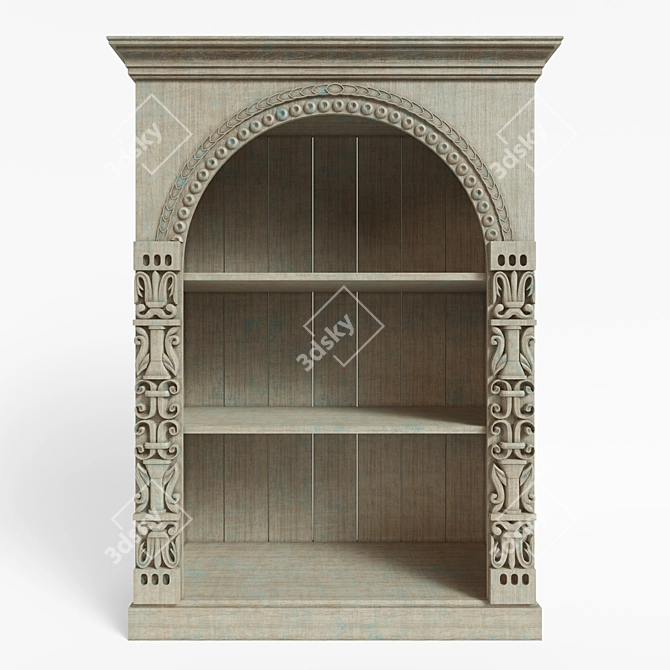 Carved Wooden Shelving Unit 3D model image 1