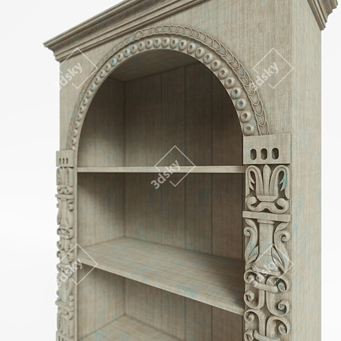 Carved Wooden Shelving Unit 3D model image 2