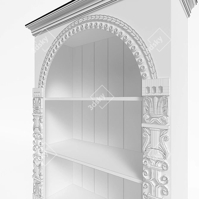 Carved Wooden Shelving Unit 3D model image 3