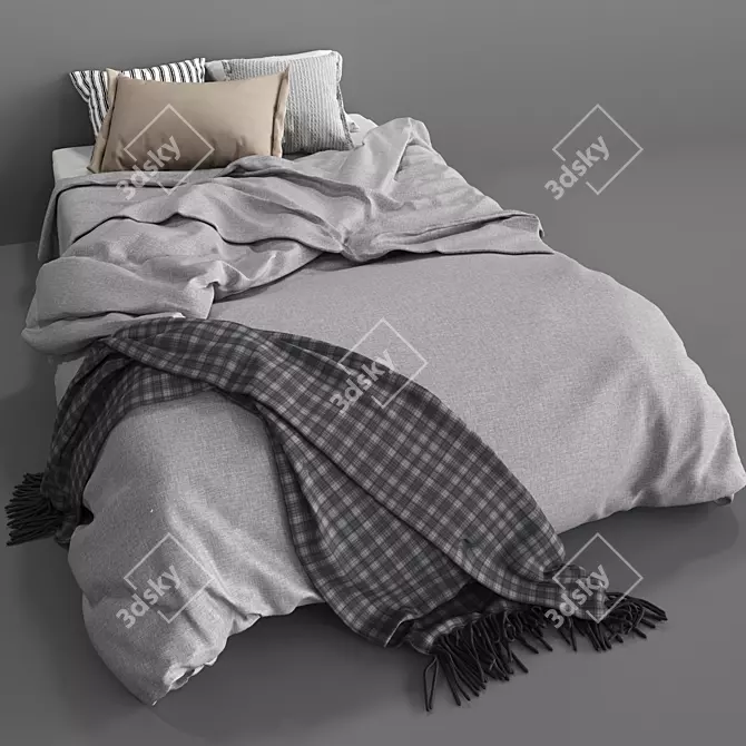  Stylish Gray Bed: Spacious Design 3D model image 1