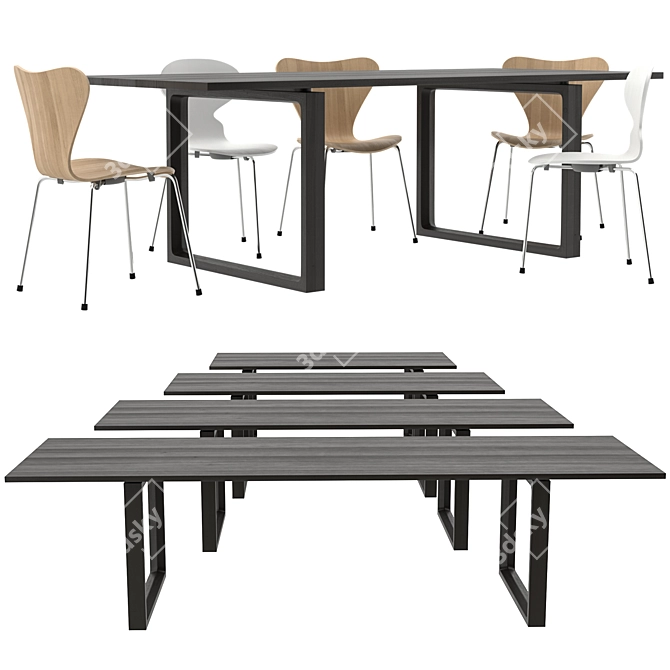 Contemporary Essay Table Set 3D model image 2