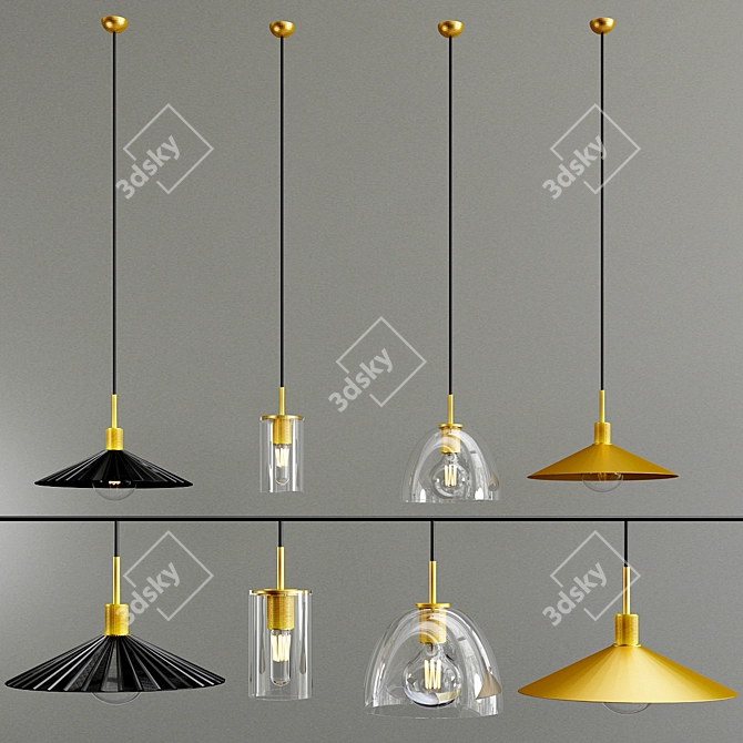  Industrial Brass Pendant Lamp 3D model image 2