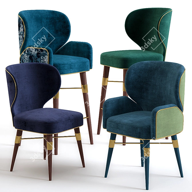 Elegant Louis Mid-Century Chairs 3D model image 1
