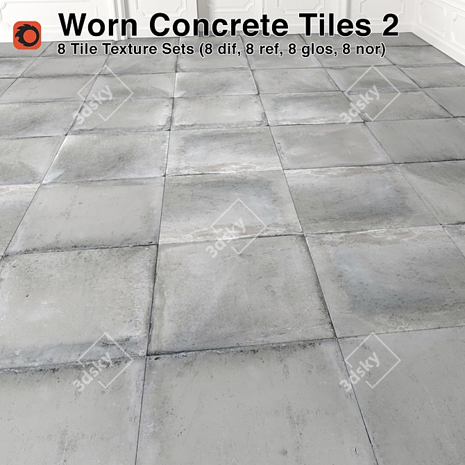 Worn Concrete Tiles - High Quality 3D model image 1