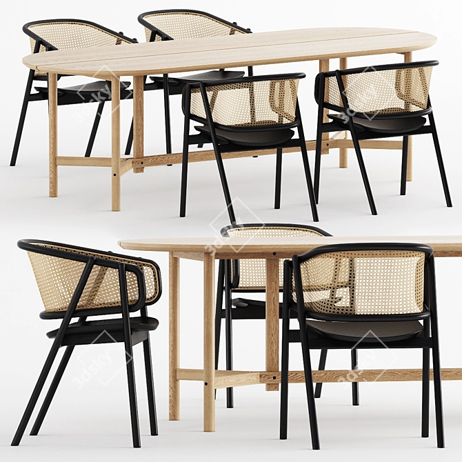 Cane Armchair & Arch Table Set 3D model image 1