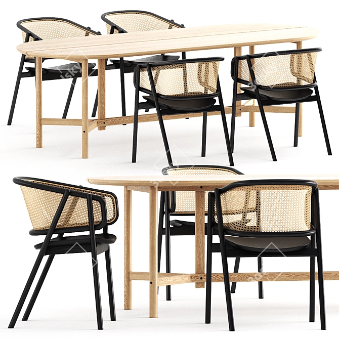 Cane Armchair & Arch Table Set 3D model image 4