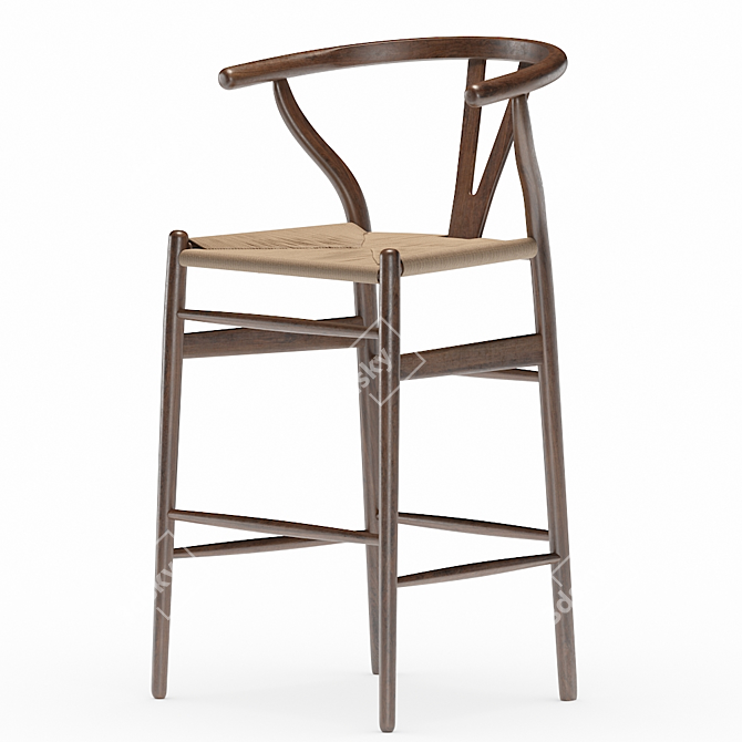 Modern Wishbone Counter Stool 3D model image 2