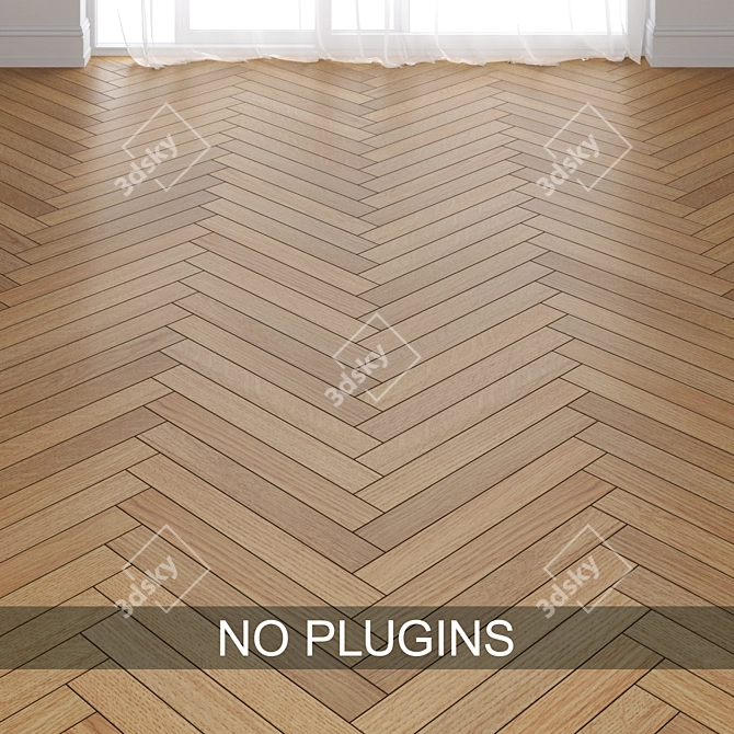 Oak Wood Parquet Tiles: Straight, Chevron, Herringbone 3D model image 2