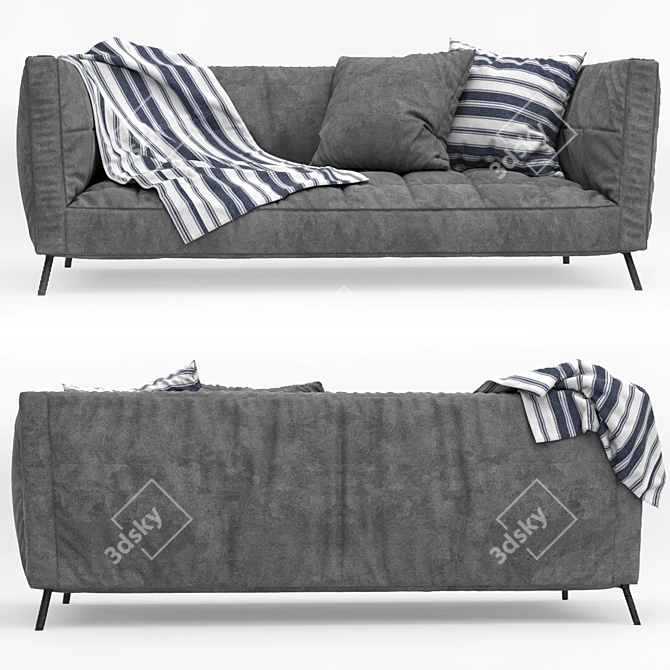 Modern Gray Leather Sofa 3D model image 2