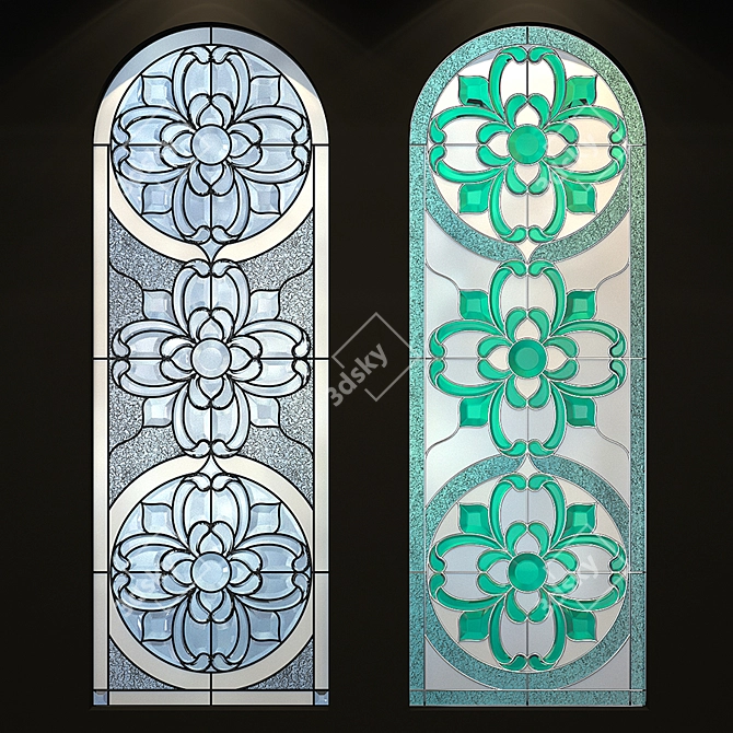 Elegant Arched Stained Glass Window 3D model image 1