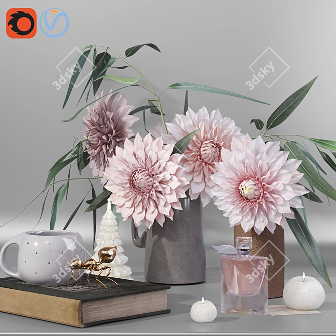 Garden Marigold Dahlia Decor Set 3D model image 3