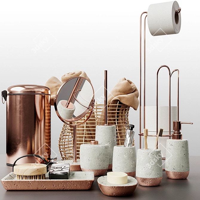 Modern Concrete-Copper Bathroom Set 3D model image 1