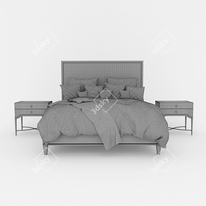 Elixir Queen Upholstered Bed in Beige with Colorful Accent Pillows 3D model image 2
