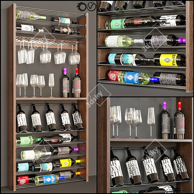 Wine Bottle Display Unit with Glasses 3D model image 1