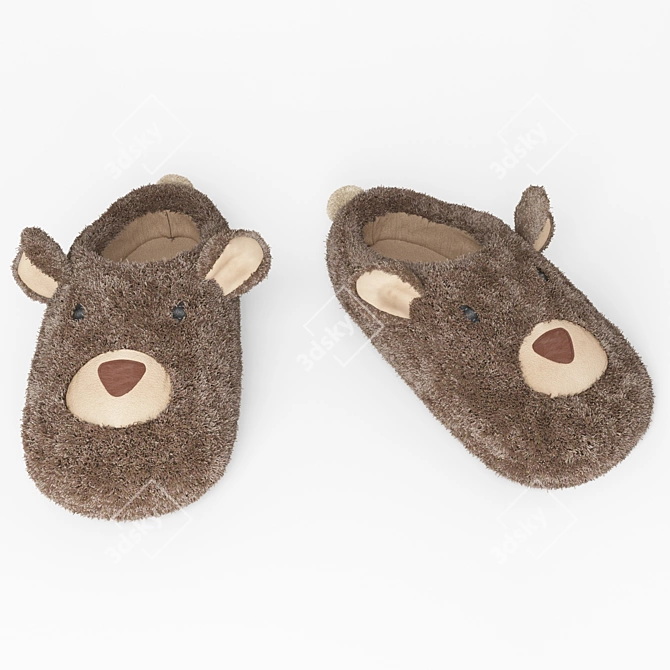 Fuzzy Bear Kids Slippers 3D model image 2