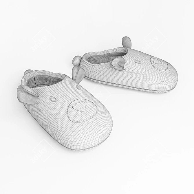 Fuzzy Bear Kids Slippers 3D model image 3